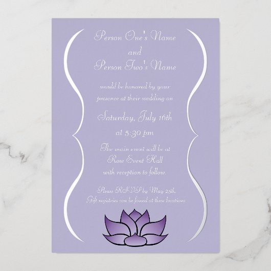 絶妙な蓮(紫) 箔招待状 (正面)