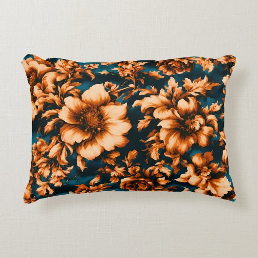 絶妙な豪華な黄金の花、青離れの上の アクセントクッション (正面)