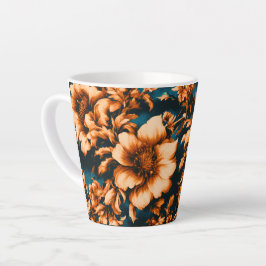 絶妙な豪華な黄金の花、青離れの上の カフェラテマグ