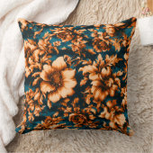 絶妙な豪華な黄金の花、青離れの上の クッション (ブランケット)