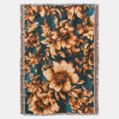 絶妙な豪華な黄金の花、青離れの上の スローブランケット (正面縦)