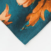 絶妙な豪華な黄金の花、青離れの上の フリースブランケット (角)