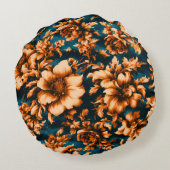 絶妙な豪華な黄金の花、青離れの上の ラウンドクッション (裏面)