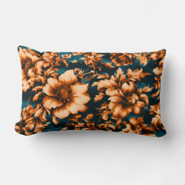 絶妙な豪華な黄金の花、青離れの上の ランバークッション