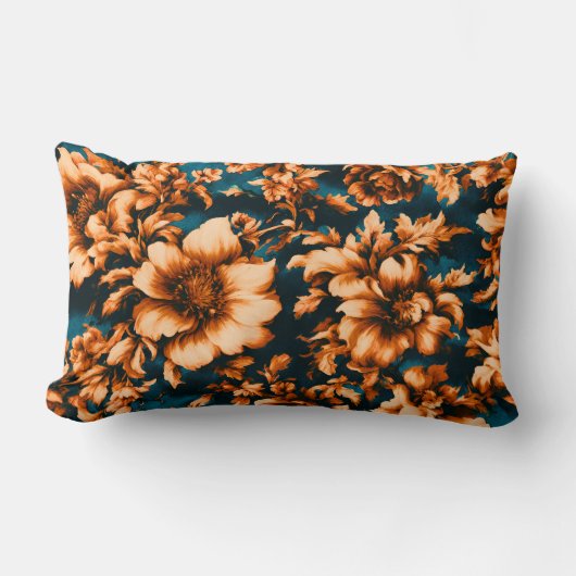 絶妙な豪華な黄金の花、青離れの上の ランバークッション (正面)
