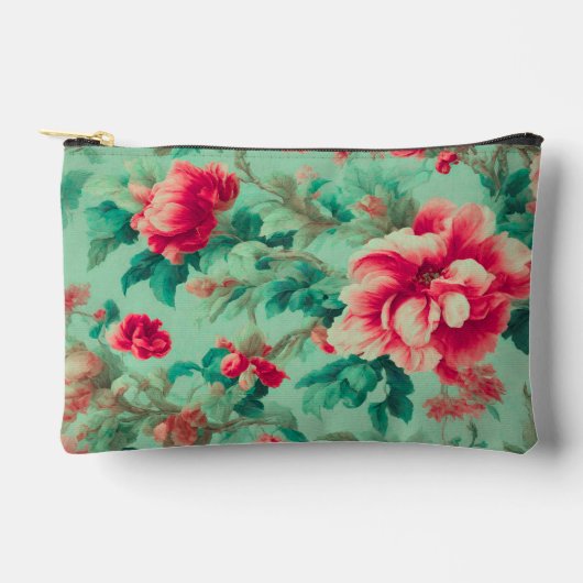 絶妙な赤い花と緑豊かな離れ花 アクセサリーポーチ (正面)