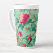 絶妙な赤い花と緑豊かな離れ花 カフェラテマグ (左アングル)