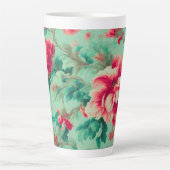 絶妙な赤い花と緑豊かな離れ花 カフェラテマグ (正面)