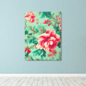 絶妙な赤い花と緑豊かな離れ花 キャンバスプリント (インサイチュ (ウッドフロア))