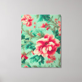 絶妙な赤い花と緑豊かな離れ花 キャンバスプリント