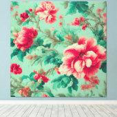 絶妙な赤い花と緑豊かな離れ花 キャンバスプリント (インサイチュ (ウッドフロア))
