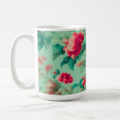 絶妙な赤い花と緑豊かな離れ花 コーヒーマグカップ (左)