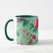 絶妙な赤い花と緑豊かな離れ花 マグカップ (左)