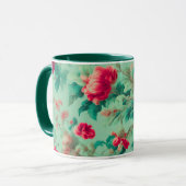 絶妙な赤い花と緑豊かな離れ花 マグカップ (正面左)