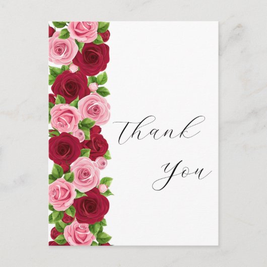 絶妙な赤とピンクのフローラサンキューカード ポストカード (正面)