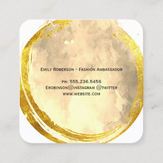 絶妙な金ゴールドつや消し水色モノグラム スクエア名刺 (裏面)