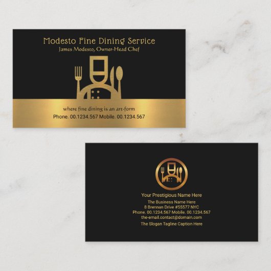 絶妙な金ゴールドエレガンスシェフ縁どダイニ素晴らしング 名刺 (正面/裏面)