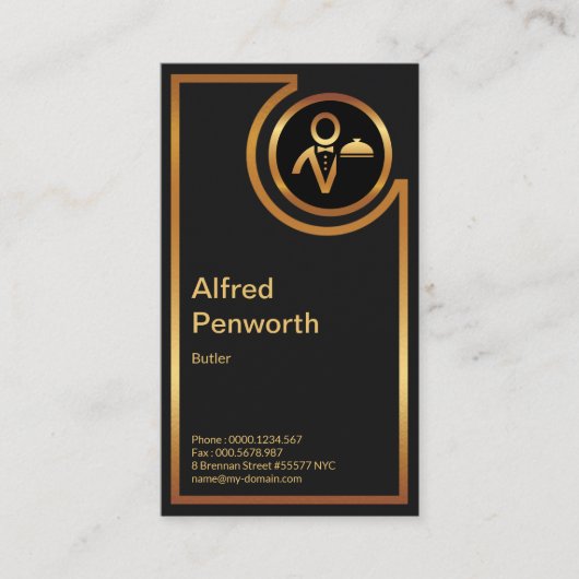絶妙な金ゴールドフレームモダンバトラー・サービス 名刺 (正面)
