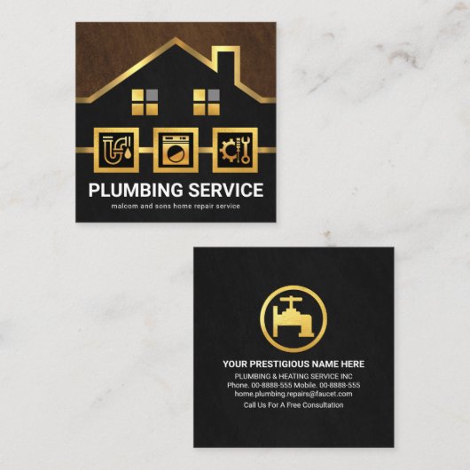 絶妙な金ゴールドホーム配管系統 スクエア名刺 (正面/裏面)