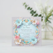 絶妙な青と金ゴールドフローラ枠 招待状 (スタンド正面)