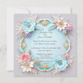 絶妙な青と金ゴールドフローラ枠 招待状 (正面)