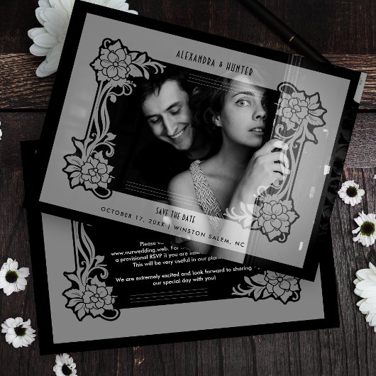 絶妙な高級ヴィンテージウェディングフラリッシュフレーム セーブザデート