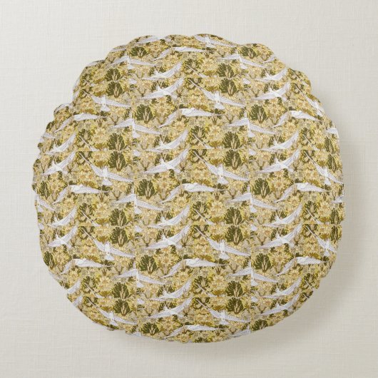 絶妙な鳩とフローライラストレーション ラウンドクッション (正面)