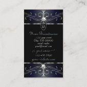 絶妙な黒と青の華美オーナメントモノグラム 名刺 (裏面)