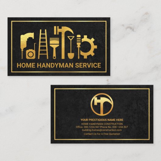 絶妙な黒のテクスチャ金ゴールドフレーム建物 名刺 (正面/裏面)