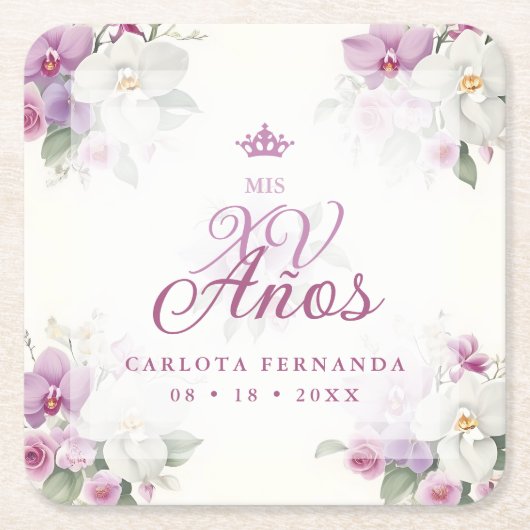 絶妙なMis XVアニョススペインのフローラオーキッドポジス スクエアペーパーコースター (正面)