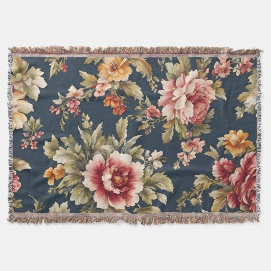 絶妙イタリアンな美しい花柄 スローブランケット (正面)