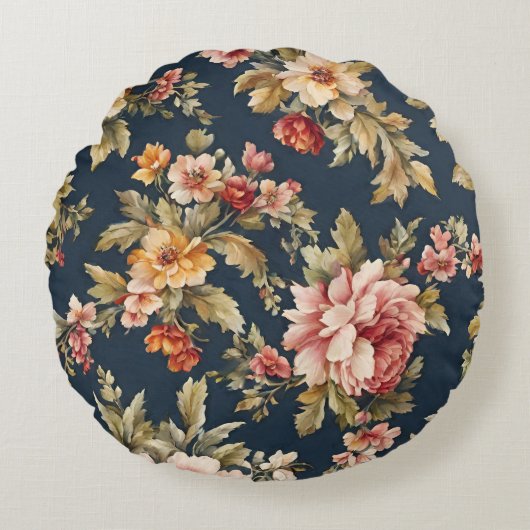 絶妙イタリアンな美しい花柄 ラウンドクッション (正面)