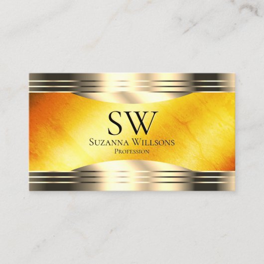 絶妙オレンジ大理石金ゴールド縁どモノグラム写真 名刺 (正面)