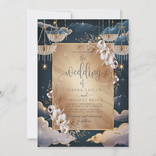 絶妙ゴールデンシャンデリア結婚フローラ 招待状 (正面)