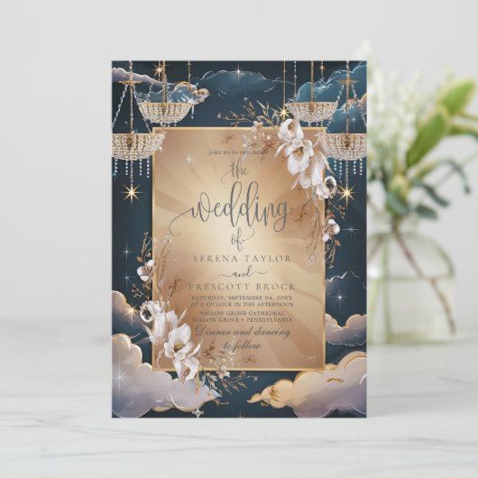 絶妙ゴールデンシャンデリア結婚フローラ 招待状 (スタンド正面)