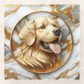 絶妙ゴールデンレトリバーマーブルアート ガラスコースター (正面)