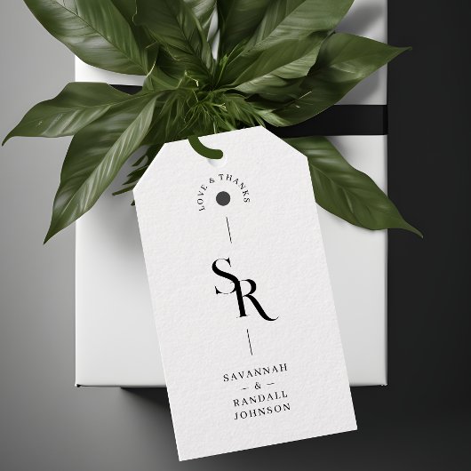 絶妙シックなミニマリストブラック&ホワイトイニシャル ギフトタグ