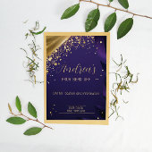 絶妙ダークブルーと金ゴールドカスタマイズ招待状 チラシ