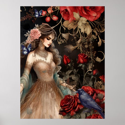 絶妙ダーク美しいレッドローゼス&レイヴン ポスター (正面)