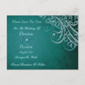 絶妙バロックティール(緑がかった色)日付の保存ティール(緑がかった色)はがき 案内ポストカード (裏面)