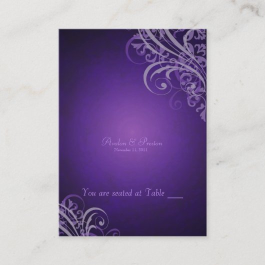 絶妙バロック紫スクロールプレイスカード プレイスカード (正面)