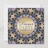 絶妙パープル金ゴールドディナーパーティの招待状 招待状 (正面)