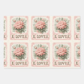 絶妙ピンクバレンタインヴィンテージフローラ ラッピングペーパーシート (正面2)