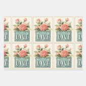 絶妙ピンクバレンタインヴィンテージフローラ ラッピングペーパーシート (正面)