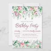 絶妙ピンクマウヴフローラ60誕生日 招待状 (正面)