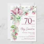 絶妙ピンクマウヴフローラ70誕生日 招待状 (正面)