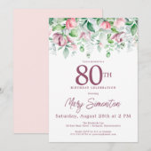 絶妙ピンクマウヴフローラ80誕生日 招待状 (正面/裏面)