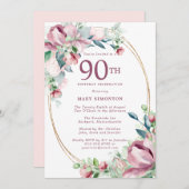 絶妙ピンクマウヴフローラ90誕生日 招待状 (正面/裏面)
