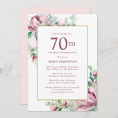 絶妙ピンクローズフローラ70誕生日 招待状 (正面/裏面)