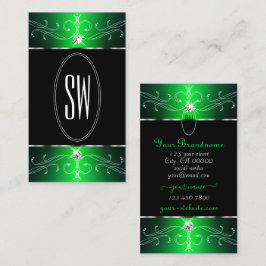 絶妙ブラックグリーン華美オーナメントイニシャル 名刺